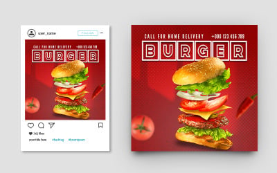 Plantilla de banner de publicación de Instagram de comida de restaurante de hamburguesas