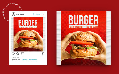 Шаблон банера публікації Instagram у соціальних мережах Burger Food