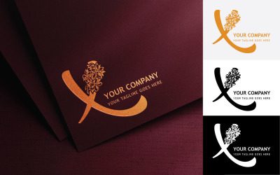 Bloemen Letter X Borduurwerk Logo Design-Merkidentiteit