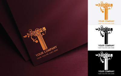 Design de logotipo bordado com letra T floral - identidade da marca