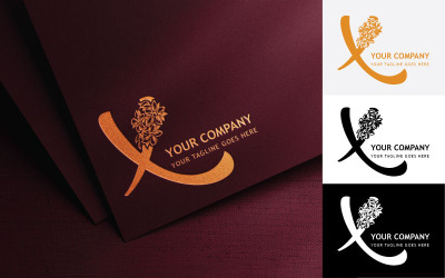 Lettera floreale X ricamo Logo Design-Brand Identity
