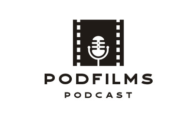 Film veya Sinema Podcast Logo Tasarımı İlhamı İçin Mikrofonlu Negatif Film