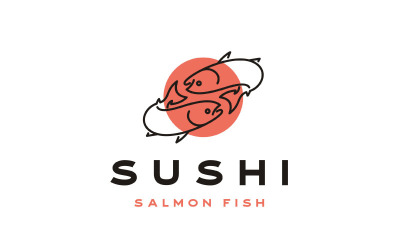Line Art Salmon For Sushi, Poke Bar Logo Design Inspiration Vector