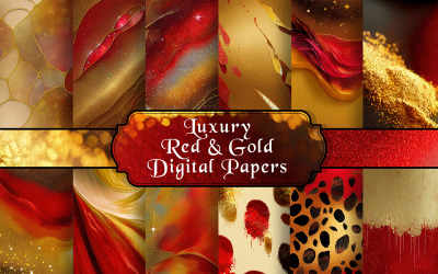 Luxuriöses digitales Papierset in Rot und Gold