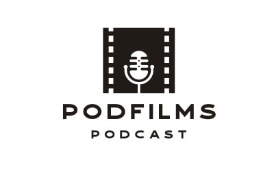 Negativ film med mikrofon för film eller biopodcast logotypdesigninspiration