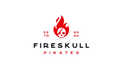 Płomień ognia z inspiracją do projektowania logo czaszki piratów