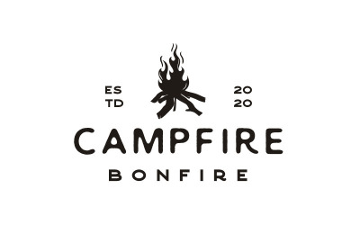 Falò bruciante vintage, ispirazione per il design del logo da campeggio