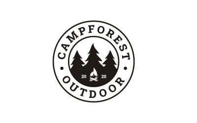 Leśny emblemat kempingowy z szablonem logo namiotu i sosny