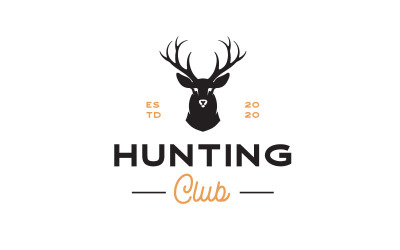Logo de chasseur de cerf, illustration de conception de logo de tête de bois de cerf