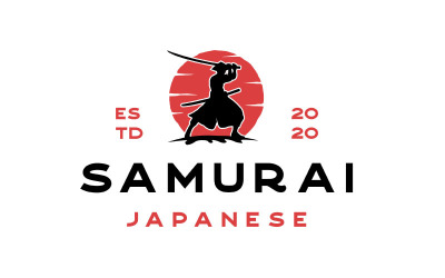 Vintage japán szamuráj logó tervezés illusztráció