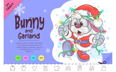 Weihnachtshase und Girlande. Clip Art