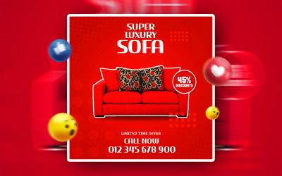 Banner de anúncios promocionais de mídia social de sofá de luxo