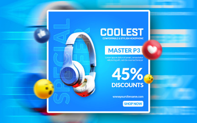 Banner di annunci promozionali sui social media per cuffie più cool
