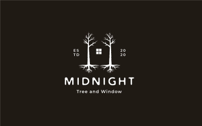 Dark House Window and Dead Tree illustration Logo Design