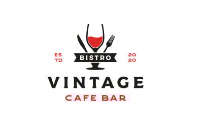 Kieliszek do wina Łyżka Widelec Nóż Restauracja Vintage Retro Bar Bistro Logo Design