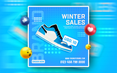 Plantilla de banner de anuncios promocionales de redes sociales de ventas de invierno