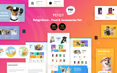 Petgy Store - Їжа та аксесуари для домашніх тварин PSD-шаблон