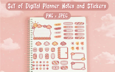 Uppsättning av Digital Planner anteckningar och klistermärken