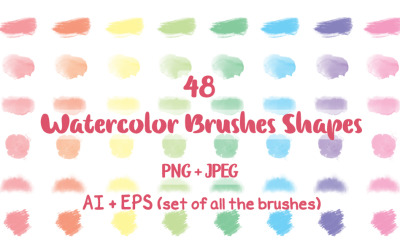 48 Watercolor Brushes Shapes