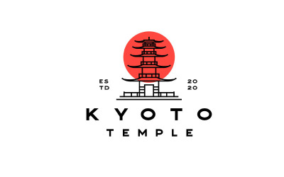 Line Art Monoline Temple Logo Design Illustrazione