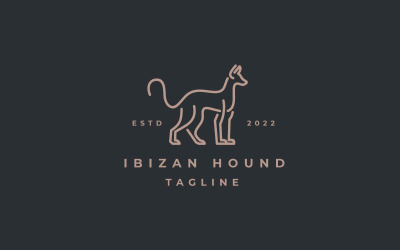 Ibizan Hound Dog, Line Art Hunting Dog Silhouette Vector Logo Ispirazione