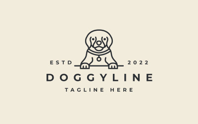 Vintage Hipster Linha Arte Cão Logo Design Vector