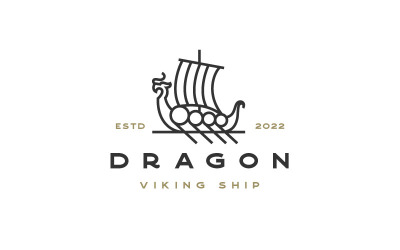 Retro Line Art Viking Ship Logo Design Vector Szablon