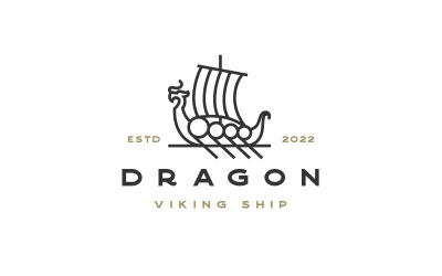 Retro Line Art Wikingerschiff Logo Design Vektor Vorlage