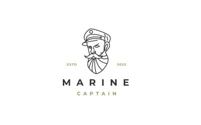 Sailor, Line art Ship Captain Logo Design Vector Template