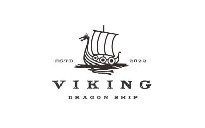 Vintage Hipster Viking Ship Logo Design Vector Szablon