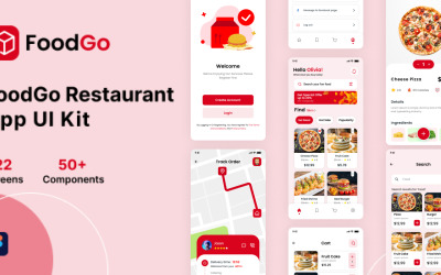 FastGo – sada uživatelského rozhraní aplikace pro rozvoz jídla v restauraci