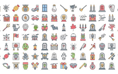 Halloween kontur, färg och Glyph vektor ikoner | EPS | SVG
