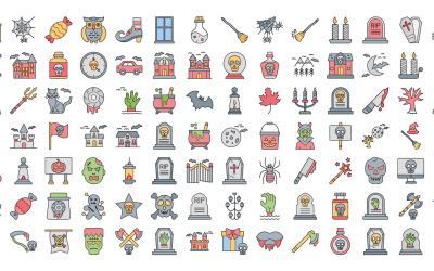 Halloween obrysové, barevné a glyfové vektorové ikony | EPS | SVG