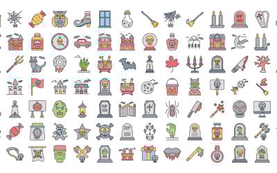 Halloween vázlat, szín és jelkép vektor ikonok | EPS | SVG
