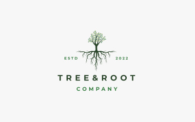 Lebendiges Baum-Logo-Design, Baum- und Wurzel-Logo-Design-Vorlage