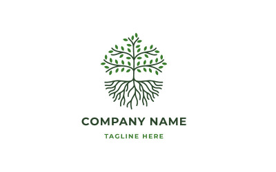 Line Art träd och rötter logotyp designmall