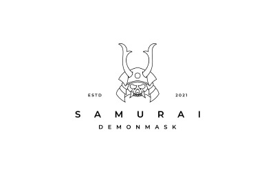 Linjekonst japansk Samurai Demon Mask Logotypdesign