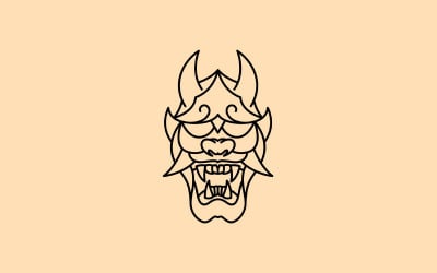 Retro Line Art Japanese Demon Oni Mask Logo Design