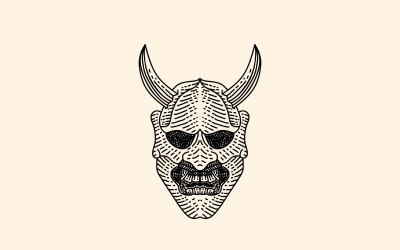 Vintage Japanese Demon Oni Mask Logo Vector