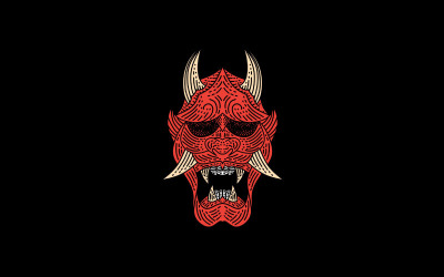 Vintage Japanse Demon Oni Mask Logo Sjabloon