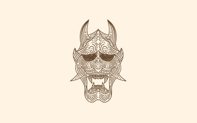 Vintage japoński Demon Oni Maska Logo Design Vector