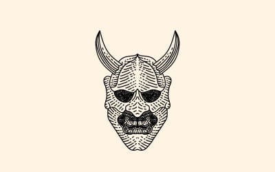 Вінтажний японський демон Oni Mask Logo Vector