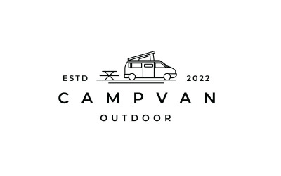 Lijn Art Camper Van, Camping Logo Vector Ontwerpsjabloon