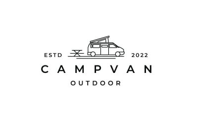 Line Art Camper Van, Camping Logo Design Vector Template