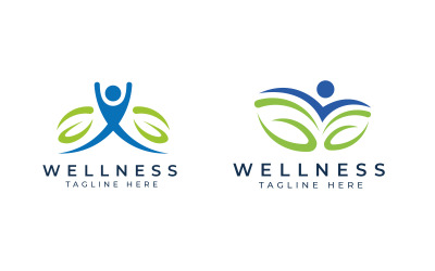 шаблон дизайна логотипа wellness человек и лист