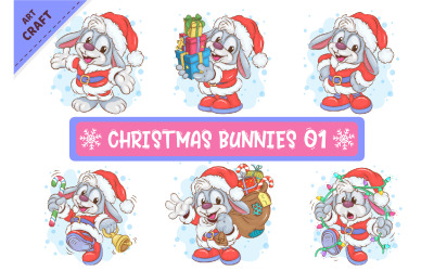 Satz Weihnachtshasen 01. Clipart.