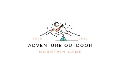 Dessin Au Trait Montagne Été Camping Logo Design Vecteur