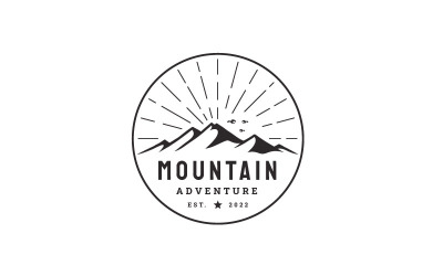 Distintivo vintage montagna e sole avventura all&amp;#39;aperto Logo Design