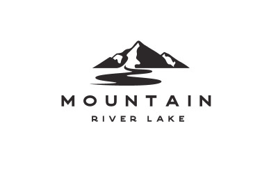 Góra i rzeka Adventure Outdoor Logo Design Vector