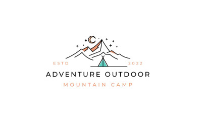 Grafika liniowa Mountain Summer Camping Logo Design Vector